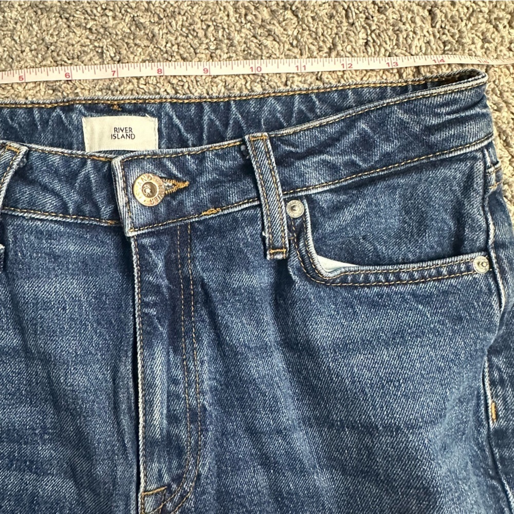 River Island High-rise Raw-Hem Straight leg Ankle dark blue Jean 10 30 stretch - Picture 10 of 12